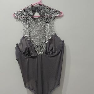 Avia Gray and Silver Lace Bodysuit